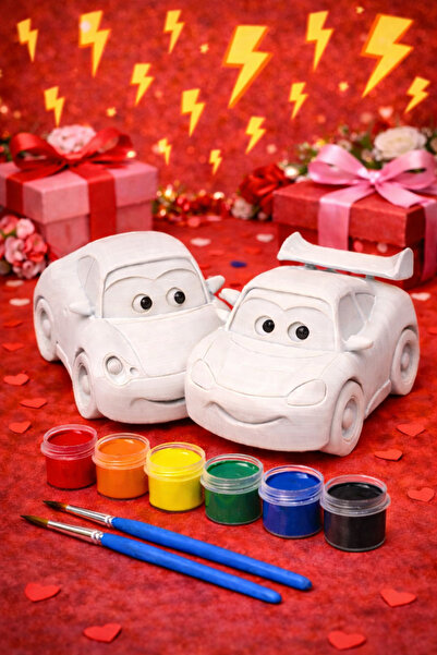 PRİNTELLA McQueen & Sally Boyama Seti 6 Renk Boya 2 Fırça 7.5 cm Çocuk & Çift