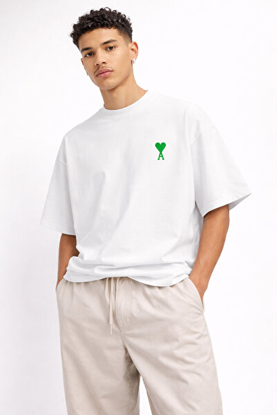 CAMBLYS UNİSEX AMİ PARİS KLASİK KÜÇÜK KALP ÖN BASKILI OVERSİZE KALIN KUMAŞ BO...