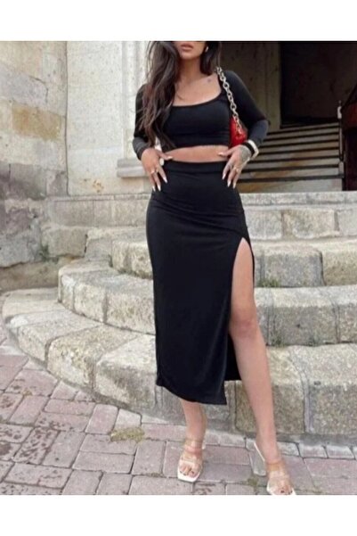 CARABO MODA Deep Slit Lycra Super Stretchy Skirt