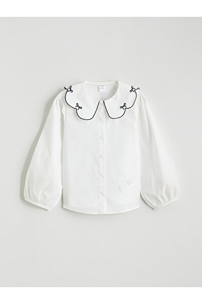 LC Waikiki Ekru Bebe Yaka Kız Çocuk Poplin Gömlek
