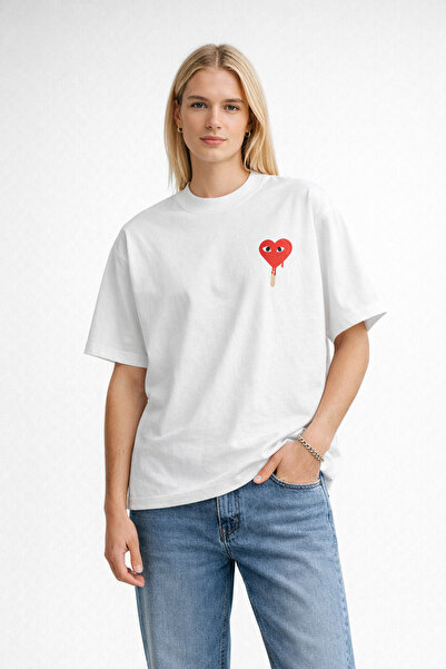 CAMBLYS UNİSEX AMIRI AMİ KALP DESENLİ ÖN BASKILI OVERSİZE KALIN KUMAŞ BOL KES...