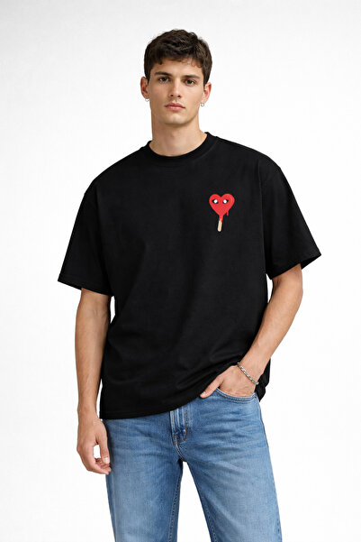 CAMBLYS UNİSEX COMME DES GARÇONS AMİ KALP DESENLİ ÖN BASKILI OVERSİZE KALIN K...