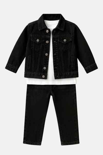 CK BEBEK GİYİM ERKEK ÇOCUK KOT CEKET - PANTOLON - T SHİRT 3'LÜ TAKIM