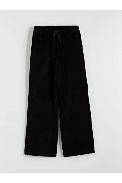 LC Waikiki Pantaloni de sport din catifea pentru fete cu talie elastică neagră