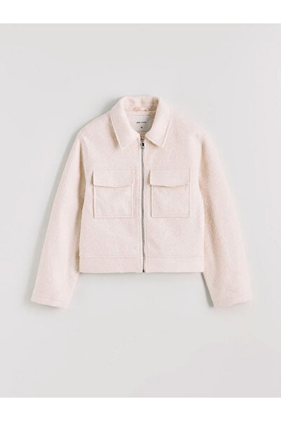 LC Waikiki Λευκό πουκάμισο με γιακά, γυναικείο κασμιρένιο μπουφάν