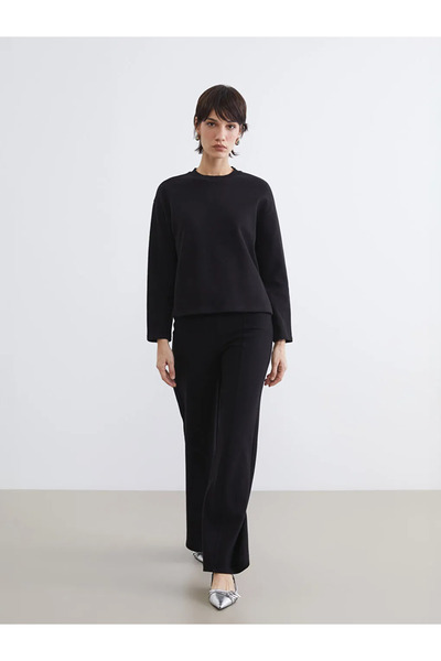 LC Waikiki Black Elastic Waist Wide Leg Women's Trousers