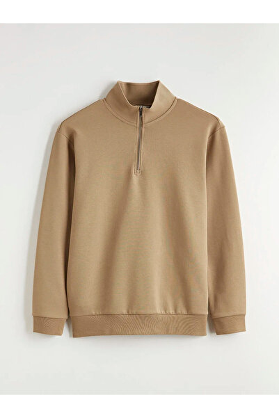 LC Waikiki Khaki Stand Collar Men's Sweatshirt