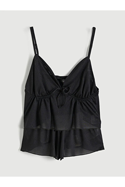 LC Waikiki Black V-Neck Women's Shorts Pajama Set