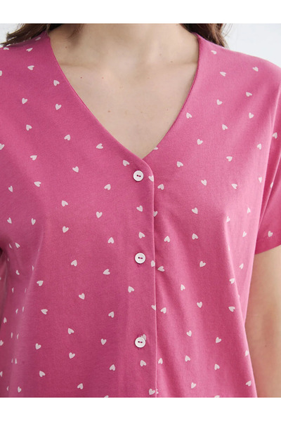 LC Waikiki Pink v-neck patterned maternity pajama set