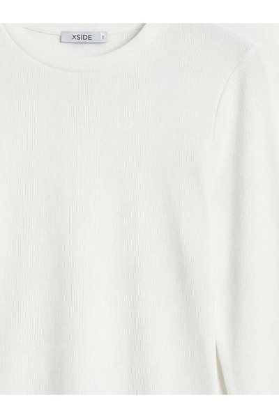 LC Waikiki Λευκό γυναικείο κορμάκι με λαιμόκοψη ποδηλάτου και ριμπ ύφανση