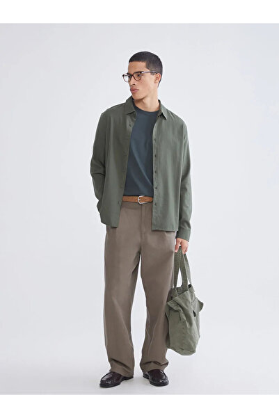 LC Waikiki Ανδρικό πουκάμισο από γαμπαρντίνα σε κανονική γραμμή χακί