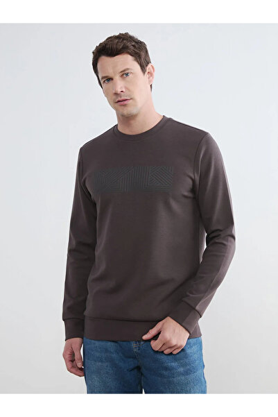 LC Waikiki Brown Crew Neck Printed Men's Sweatshirt