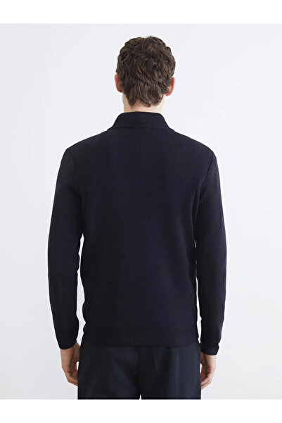 LC Waikiki Navy Blue Half-Zip High Collar Knitwear Men's Sweater