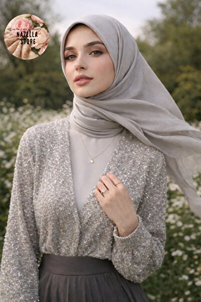 Nazellaa Ütü Gerektirmeyen Bambu Kraş Şal Gri