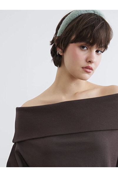 LC Waikiki Καφέ γυναικείο φούτερ με λαιμόκοψη καγιάκ