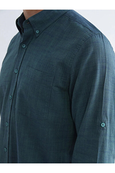LC Waikiki Green Regular Fit Long Sleeve Dobby Men's Shirt