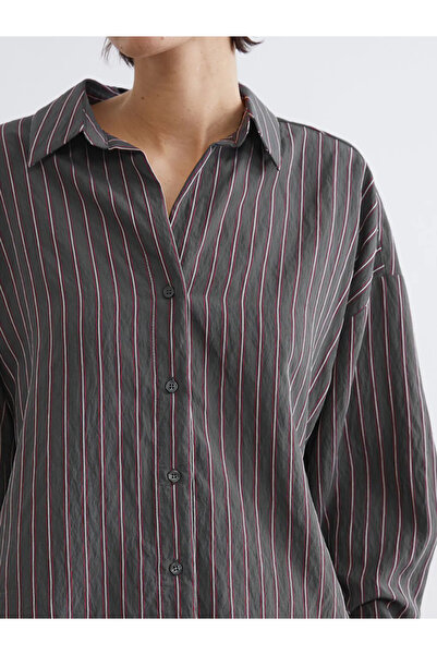 LC Waikiki Gray Striped Oversized Women's Shirt