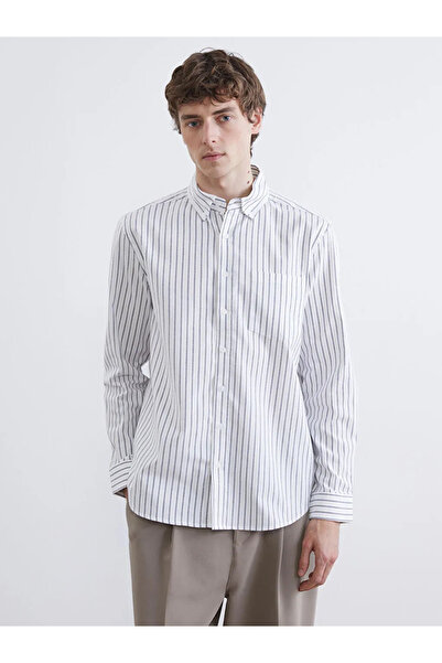 LC Waikiki Ανδρικό πουκάμισο Oxford με ρίγες σε χρώμα εκρού