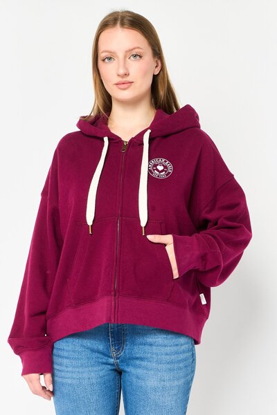 AMERICAN EAGLE Women Brand Logo Long Sleeve Hoodie, Plum