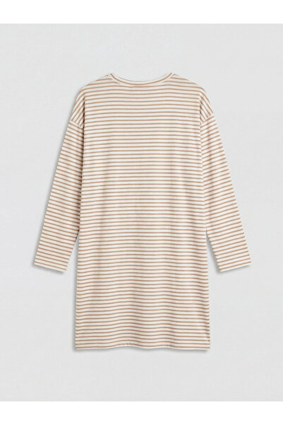 LC Waikiki Brown Crew Neck Striped Women's Nightgown