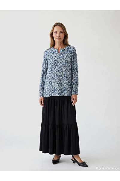 LC Waikiki Bluză albastră cu imprimeu și decolteu tip crew neck