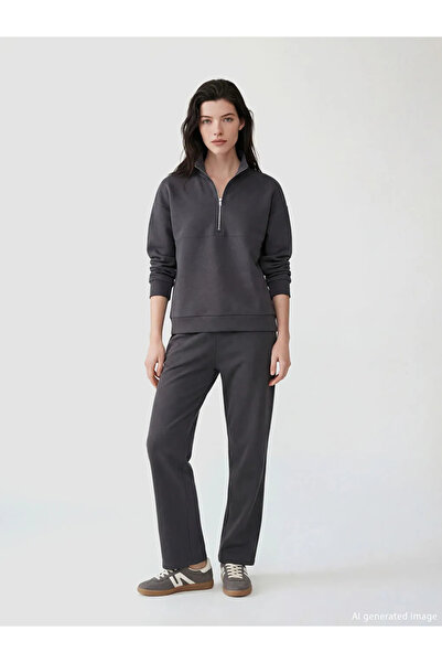 LC Waikiki Anthracite Mock Neck Soft Touch Women's Sweatshirt