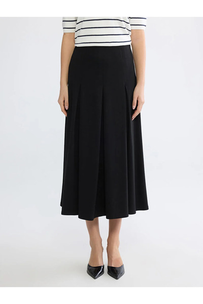 LC Waikiki Fusta neagră plisată cu fermoar în talie