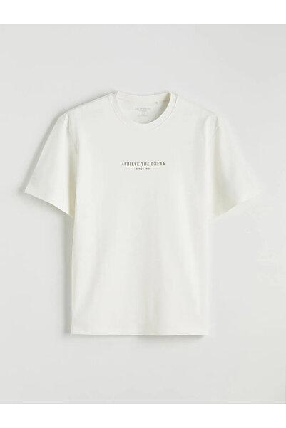 LC Waikiki Ecru Oversize Fit Crew Neck Printed Men's T-Shirt