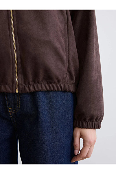 LC Waikiki Brown Hooded Women's Zippered Sweatshirt