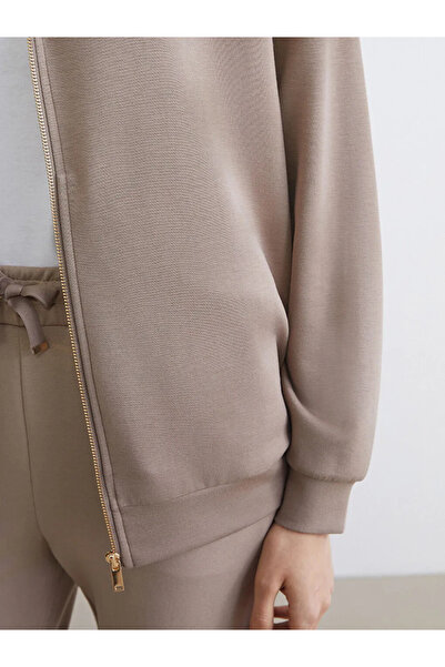 LC Waikiki Brown Hooded Soft Touch Women's Zippered Sweatshirt