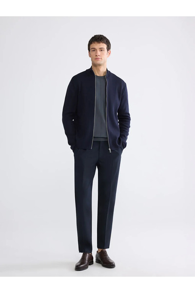 LC Waikiki Navy Blue Standard Fit Stand Collar Men's Knitwear Cardigan