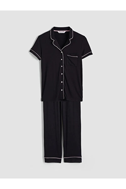 LC Waikiki Siyah Gömlek Yaka Kadın Pijama Takım