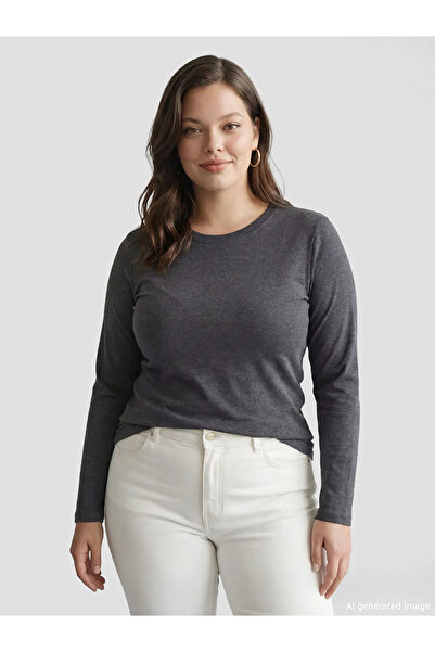 LC Waikiki Γυναικείο T-Shirt Anthracite Crew Neck