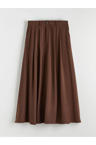 LC Waikiki Fusta plisată maro cu talie înaltă