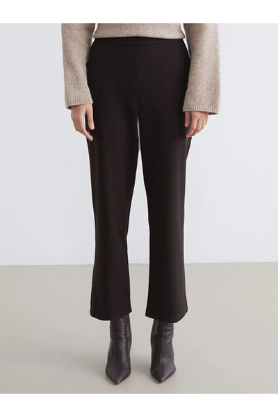 LC Waikiki Καφέ Γυναικείο Παντελόνι Καρότο με Ελαστική Μέση