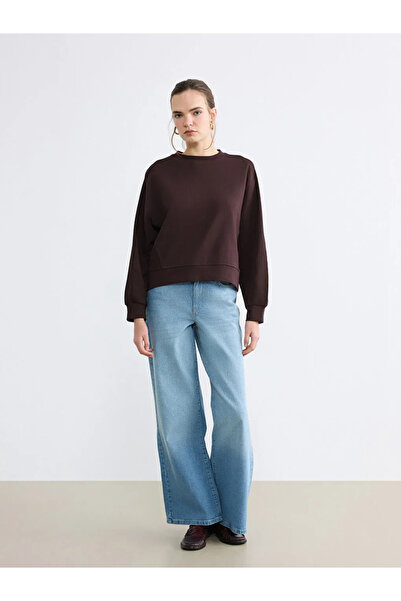 LC Waikiki Mürdüm guler rotund supradimensionat Swea pentru femei tricou