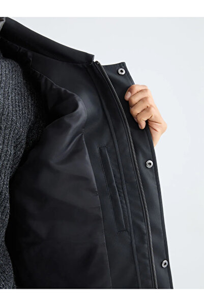 LC Waikiki Black Standard Fit Men's Leather Look Coat