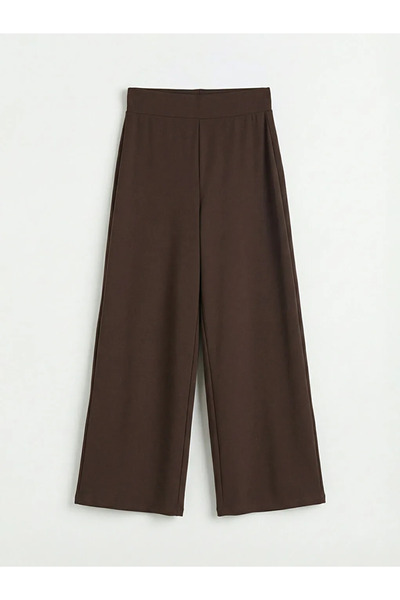 LC Waikiki Brown Wide Leg Women's Trousers with Elastic Waist