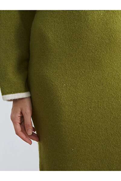 LC Waikiki Fusta creion verde din tricot cu șliț și talie elastică