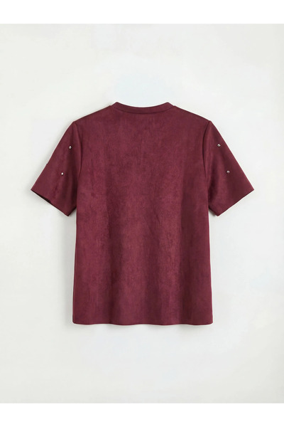 LC Waikiki Γυναικείο μπλουζάκι με λαιμόκοψη ποδηλάτου και στρας, σε όψη σουέτ