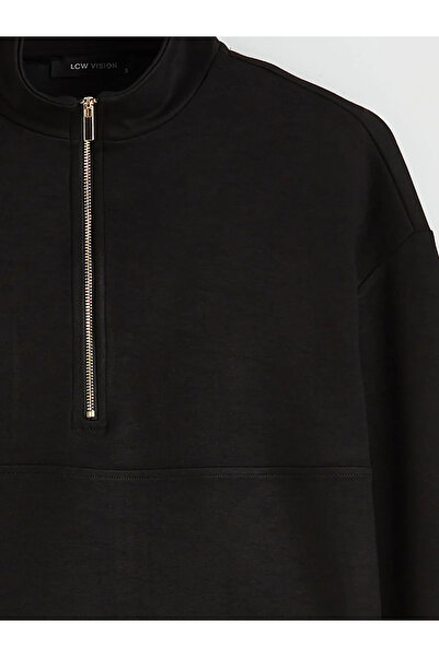 LC Waikiki Hanorac negru pentru femei, cu guler înalt, moale la atingere