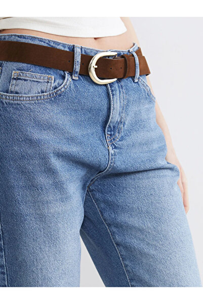 LC Waikiki Blue Wideleg Women's Jean Pants with Belt