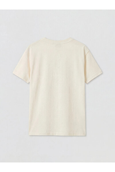 LC Waikiki Ecru Crew Neck Printed Boy's T-Shirt