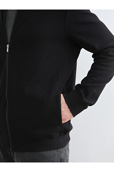 LC Waikiki Μαύρο ανδρικό φούτερ με φερμουάρ και γιακά κολεγιακού τύπου