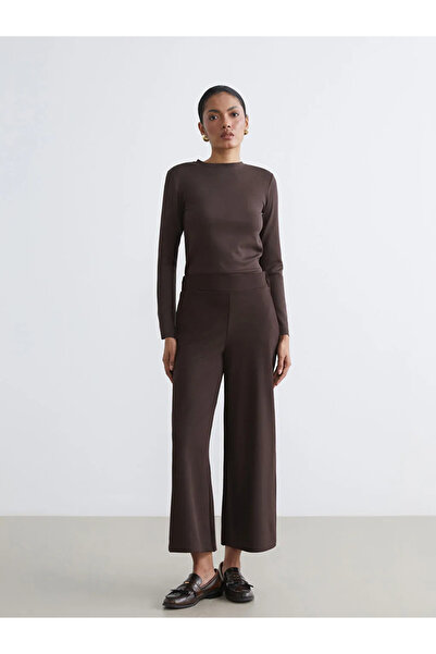 LC Waikiki Pantaloni maro pentru femei cu talie elastică și picioare largi