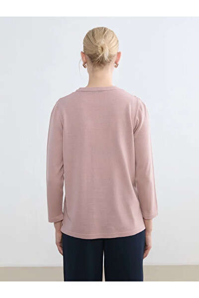 LC Waikiki Pink Crew Neck Striped Women's Knitwear Sweater