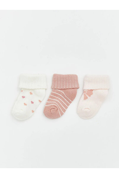 LC Waikiki Ecru Patterned Baby Girl Socks 3-Piece Set