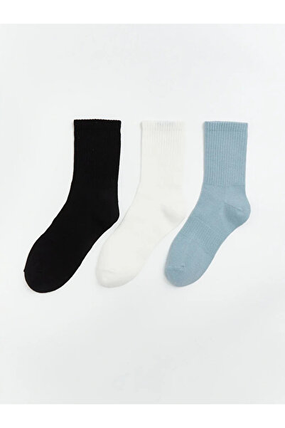 LC Waikiki Сини дамски чорапи без шарки, 3 чифта