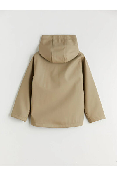 LC Waikiki Χακί Αδιάβροχο Δερμάτινο Παλτό για Αγόρια με Εμφάνιση Δερμάτινης Όψης