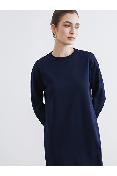 LC Waikiki Navy Blue Crew Neck Sweat Dress